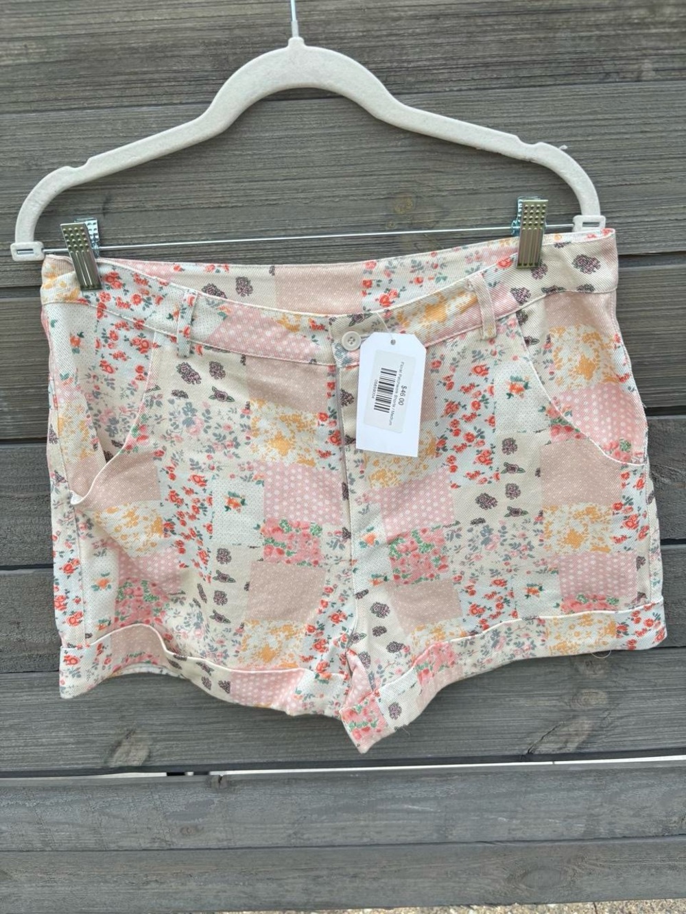 Floral Patchwork High-Rise Women’s Shorts - Cream & Pink
